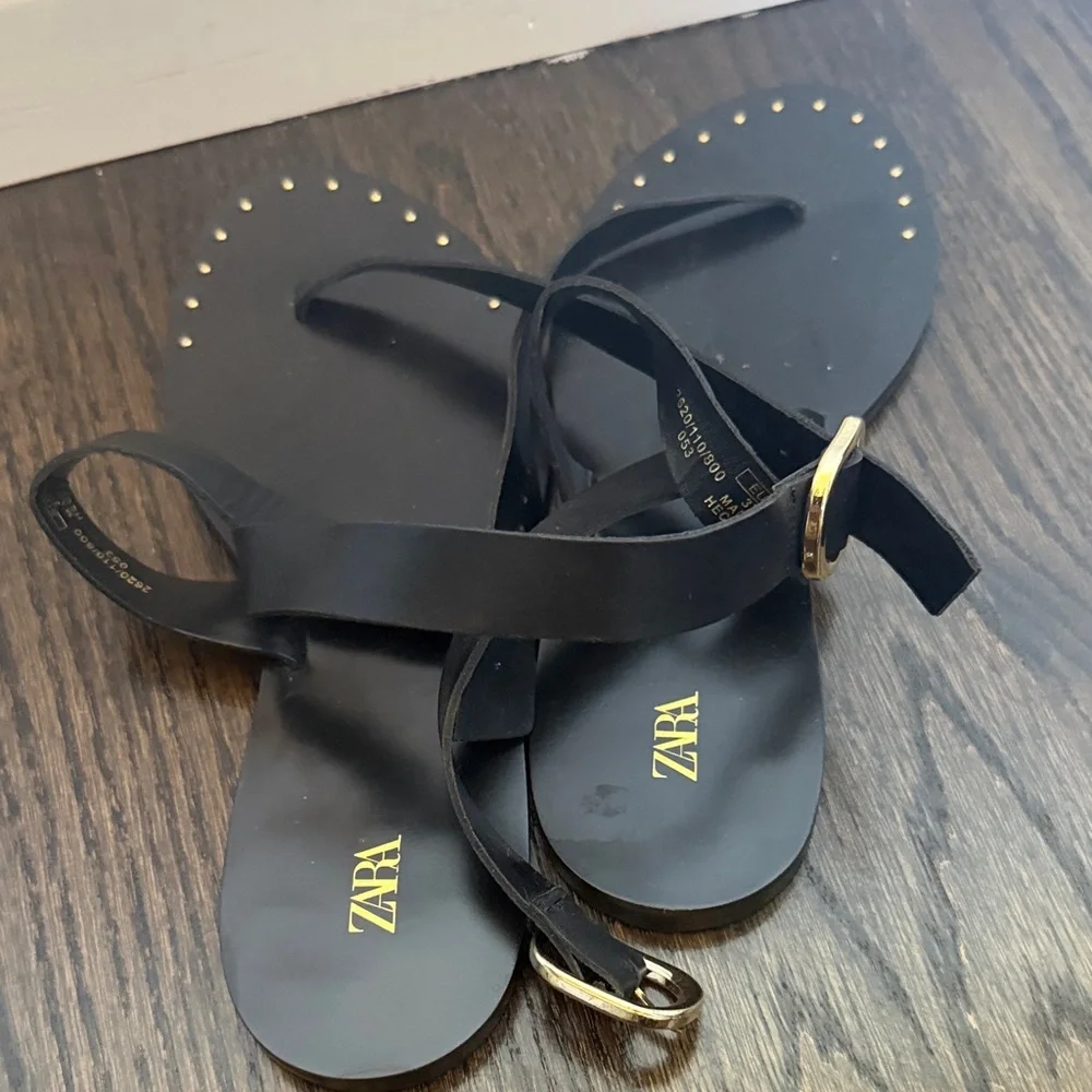 Zara Black Sandals with Gold Buckle size 37 - Picture 4 of 5